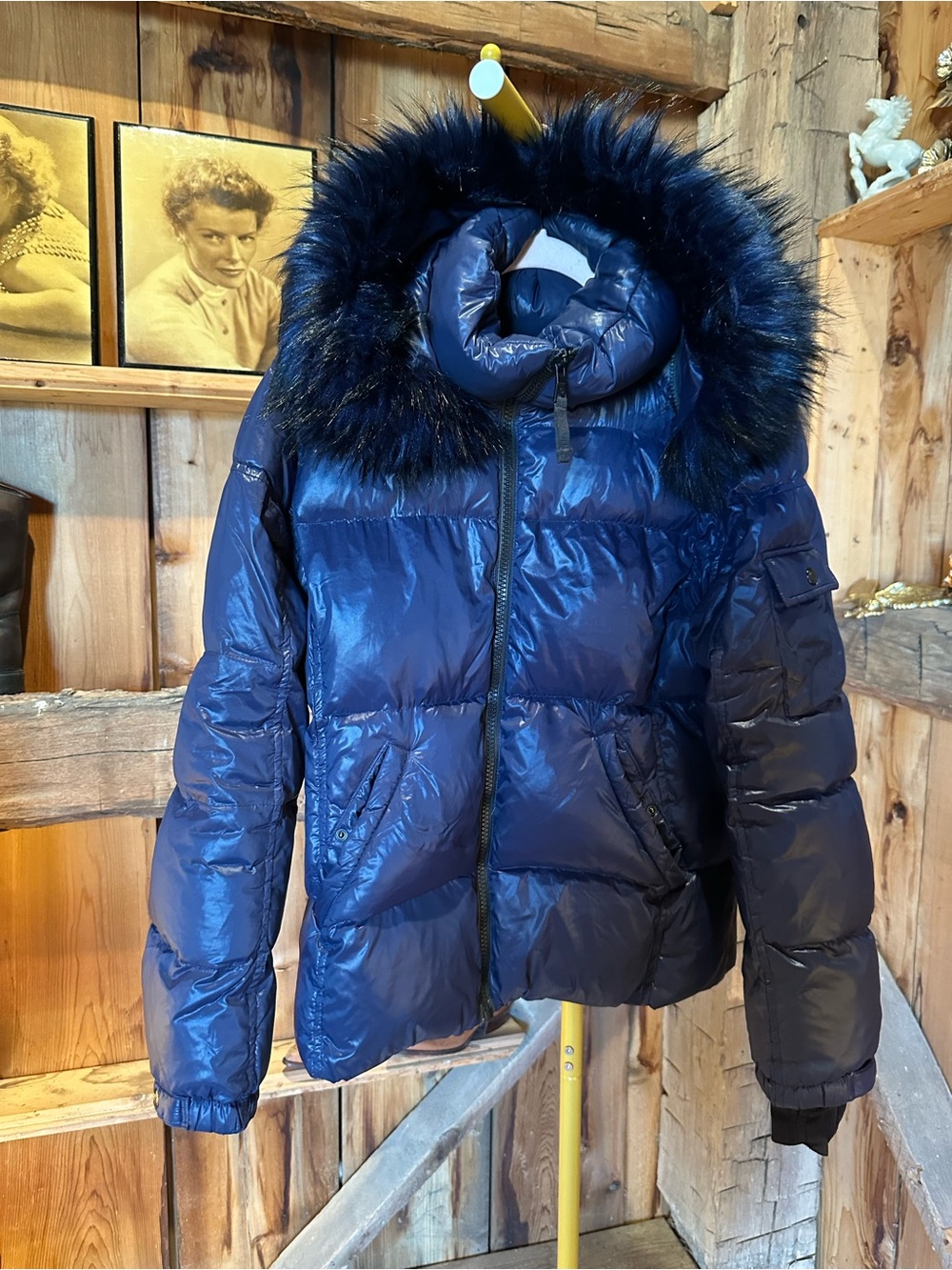 S13 Women's Navy Puffer Jacket with Faux Fur Hood